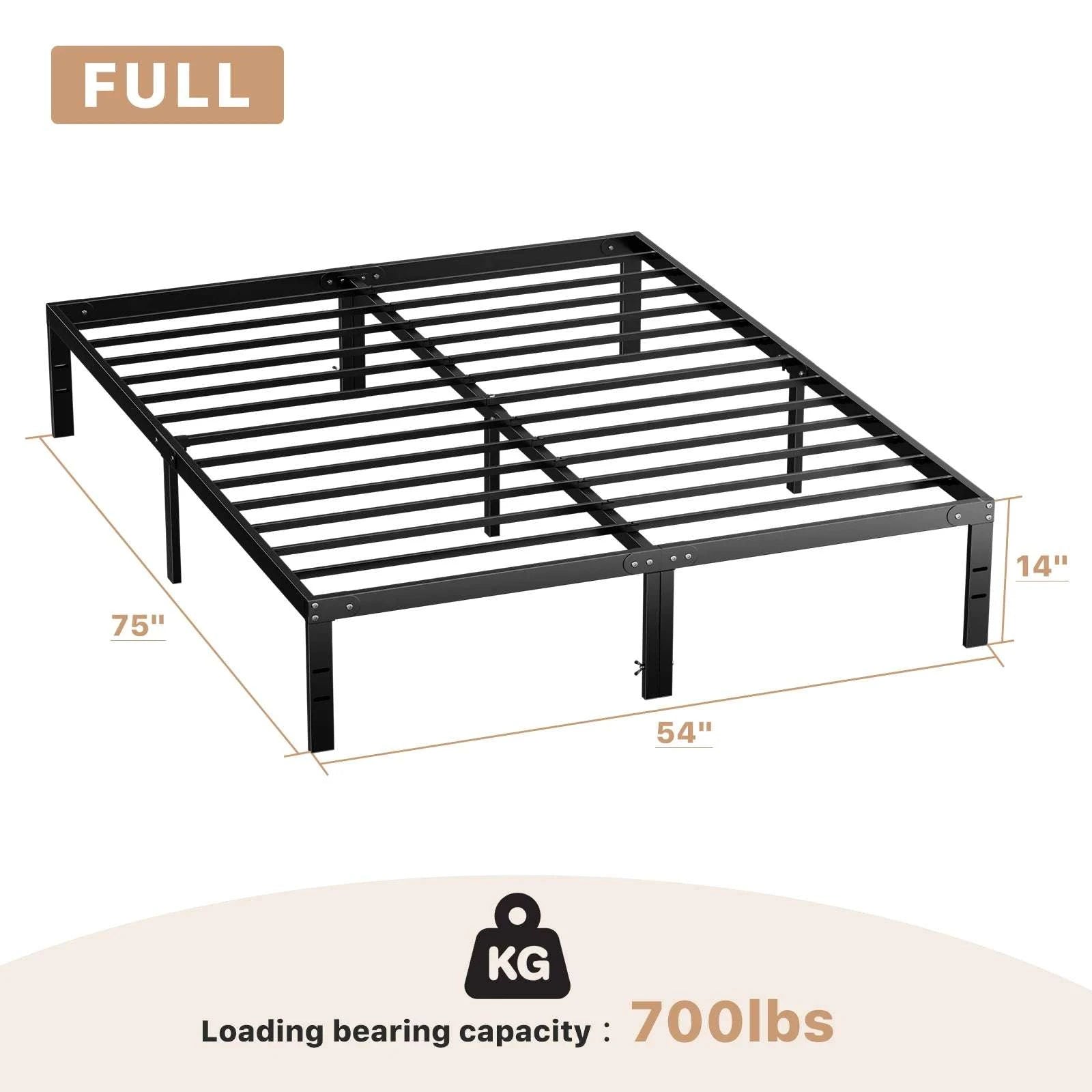 Metal Platform Bed Frame with Steel Slats and 14" Underbed Clearance-black / QUEEN / United States