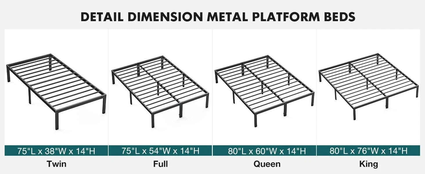 Metal Platform Bed Frame with Steel Slats and 14" Underbed Clearance-black / QUEEN / United States