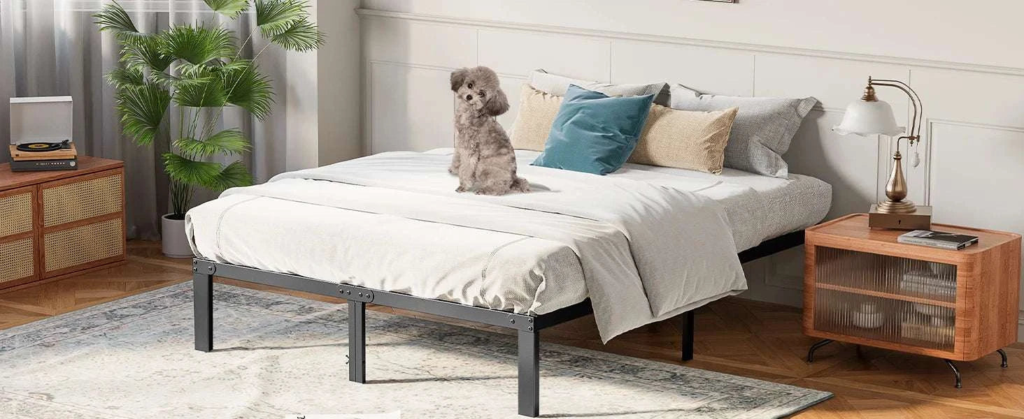Metal Platform Bed Frame with Steel Slats and 14" Underbed Clearance-black / QUEEN / United States