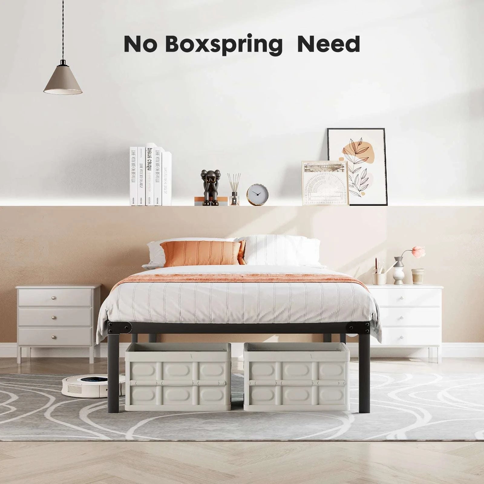 Metal Platform Bed Frame with Steel Slats and 14" Underbed Clearance-black / QUEEN / United States