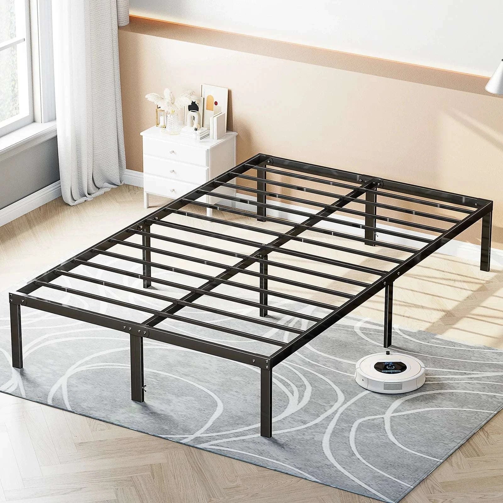 Metal Platform Bed Frame with Steel Slats and 14" Underbed Clearance-black / QUEEN / United States