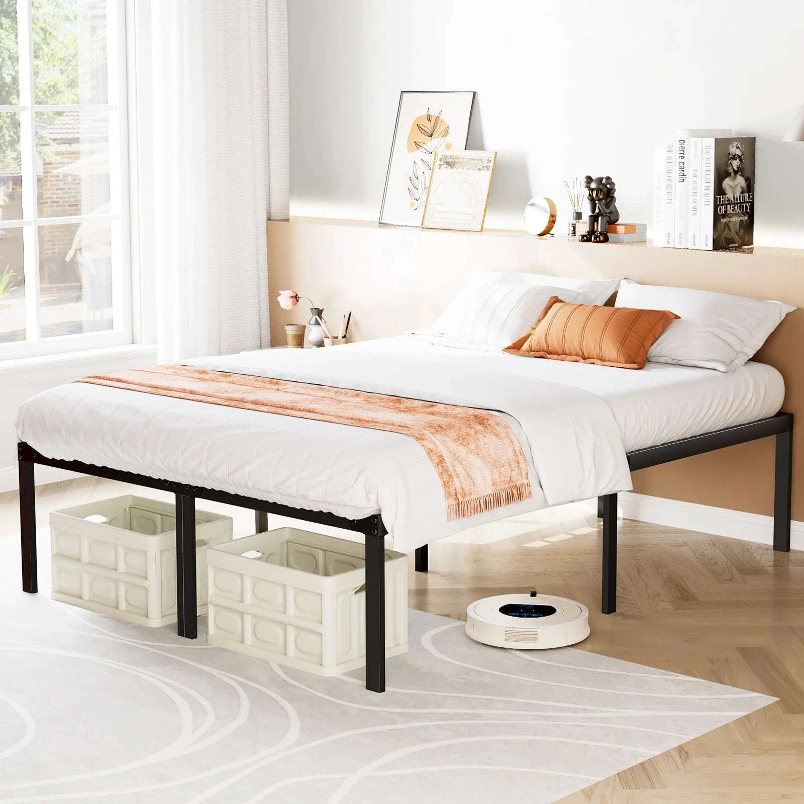 Metal Platform Bed Frame with Steel Slats and 14" Underbed Clearance-black / QUEEN / United States