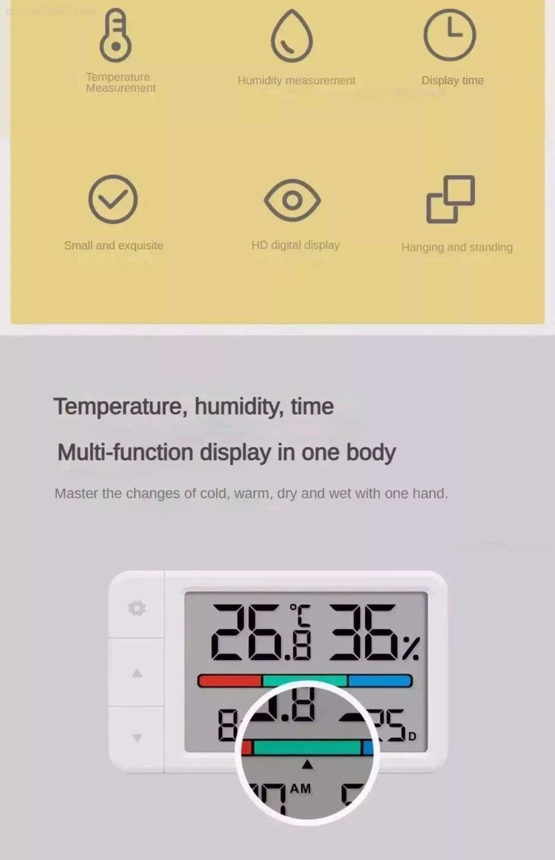 MiaoMiaoCe Thermometer Hygrometer Weather Station with Clock-White