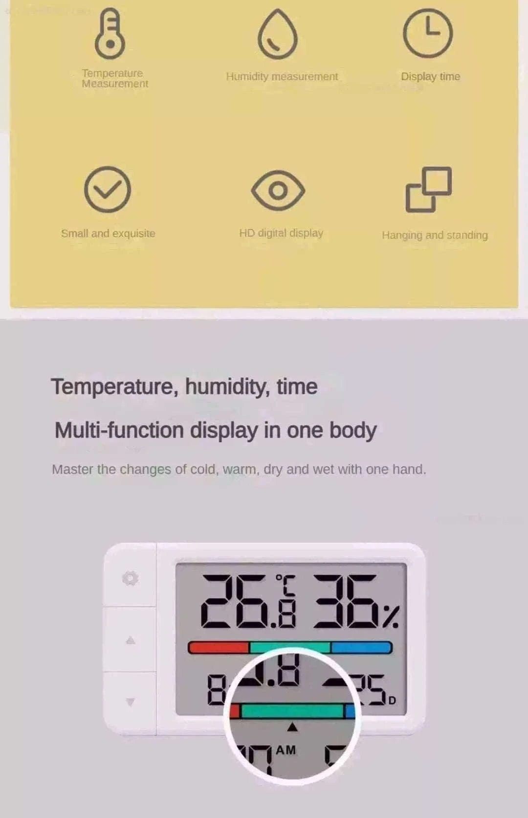 MiaoMiaoCe Thermometer Hygrometer Weather Station with Clock-White