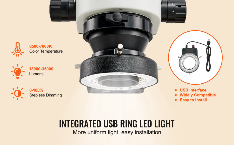 Microscope à bijoux multidirectionnel 7X–45X avec anneau lumineux LED