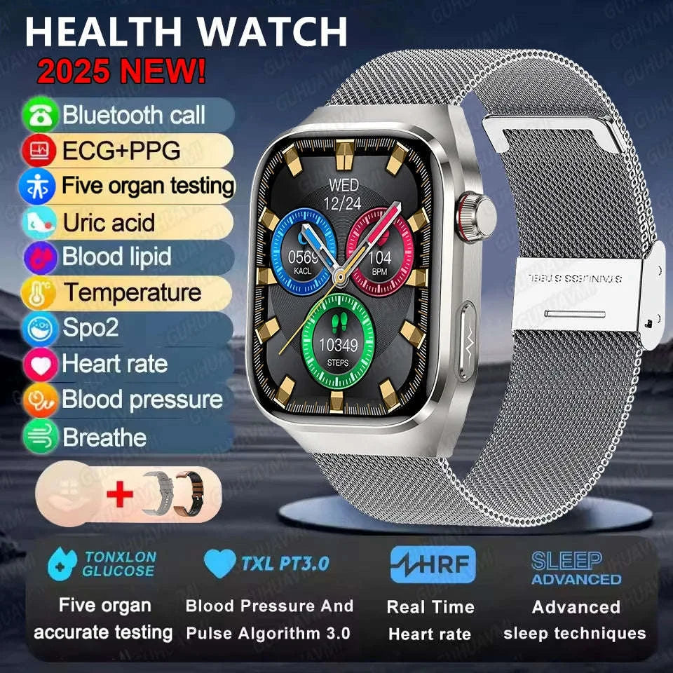 Micro Physical Examination Smart Watch for Men-Black Steel B 2A / AI Health report