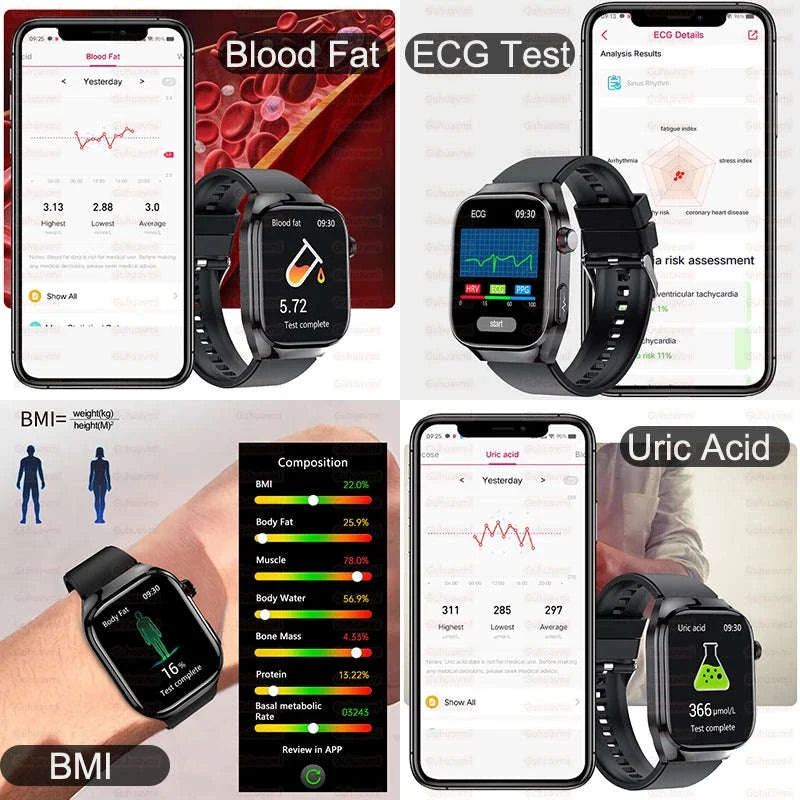 Micro Physical Examination Smart Watch for Men-Black Steel B 2A / AI Health report