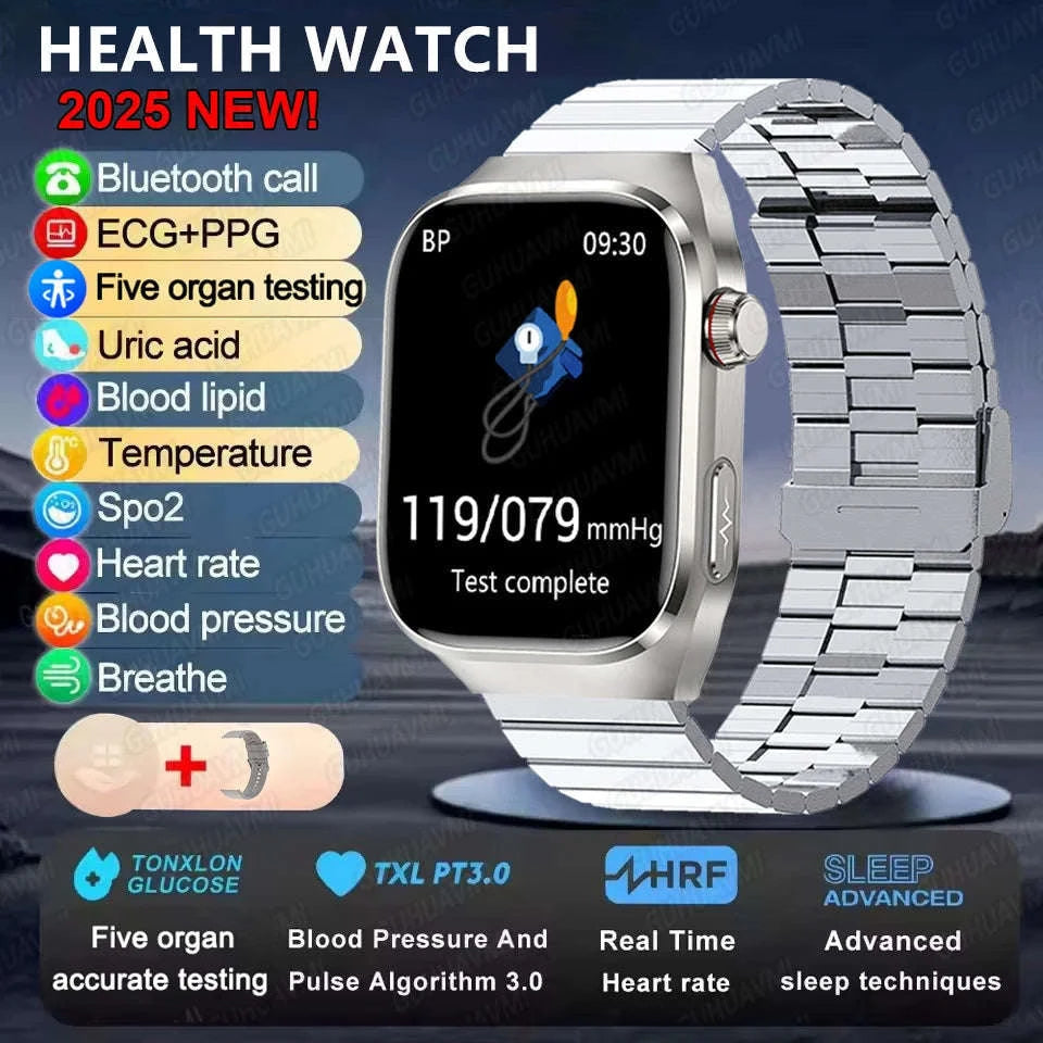 Micro Physical Examination Smart Watch for Men-Black Steel B 2A / AI Health report