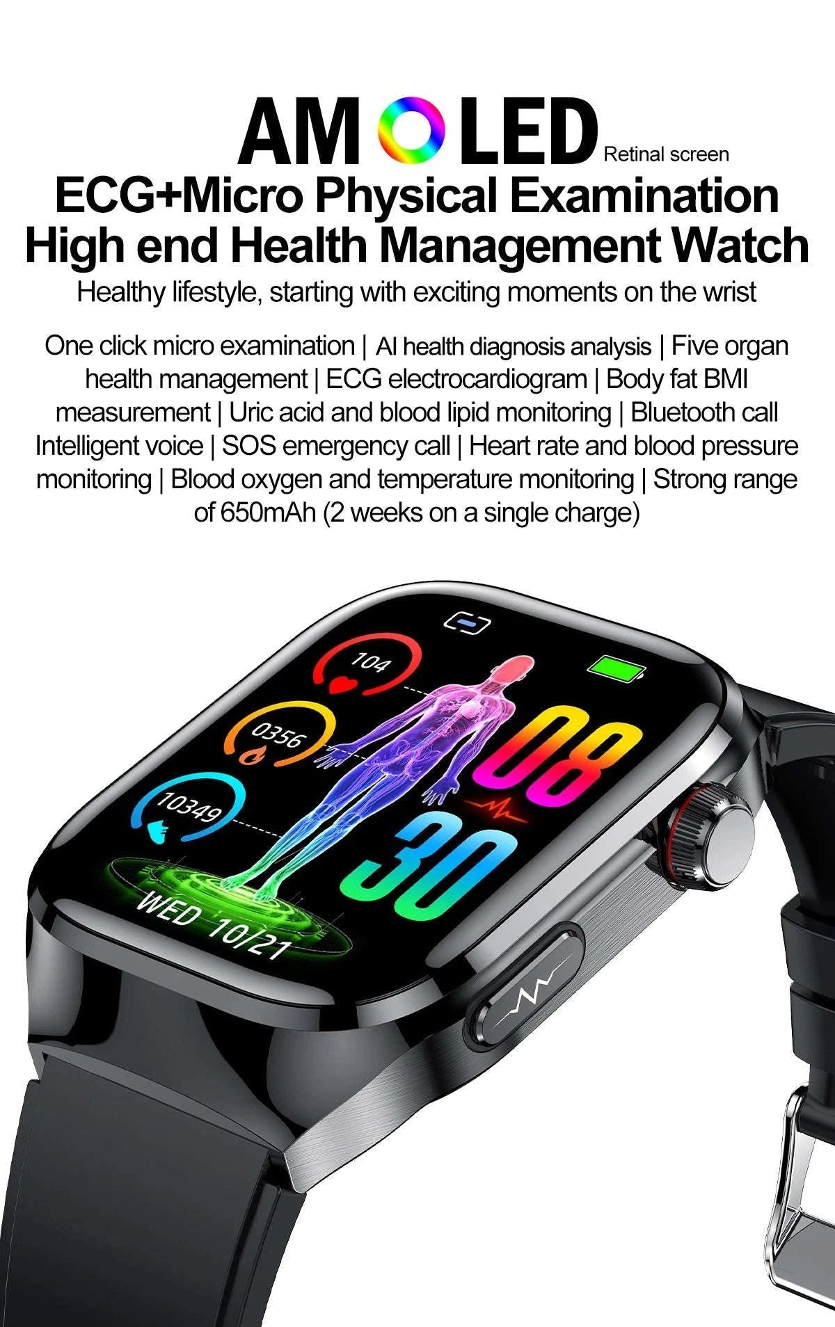 Micro Physical Examination Smart Watch for Men-Black Steel B 2A / AI Health report