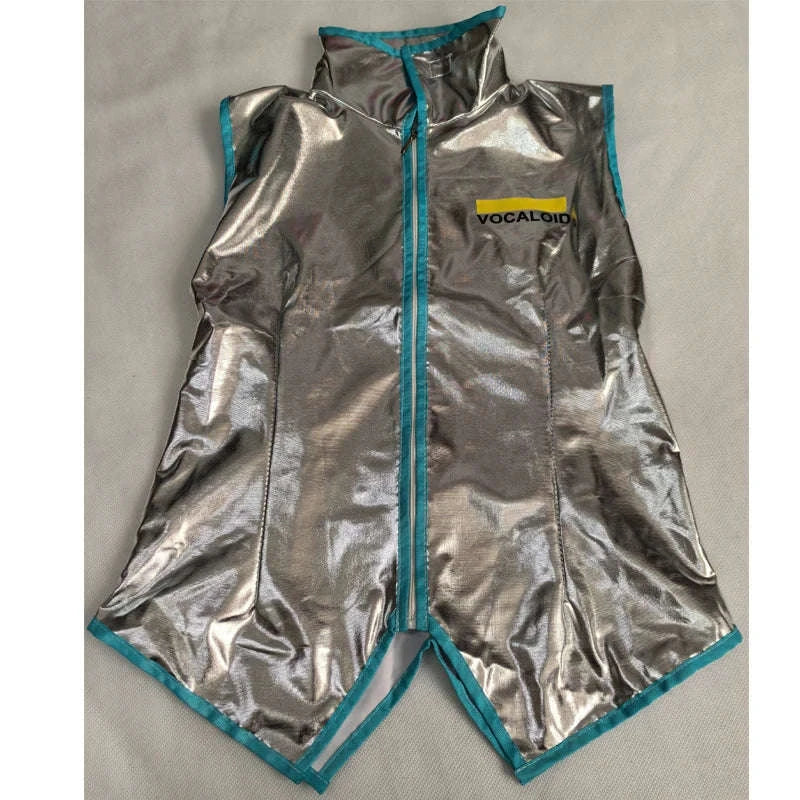 Miku Cosplay Full Set Silver Leather Fabric Costume-Wig Only / M
