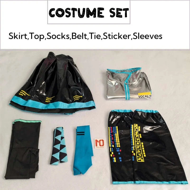 Miku Cosplay Full Set Silver Leather Fabric Costume-Wig Only / M