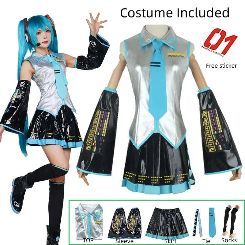 Miku Cosplay Full Set Silver Leather Fabric Costume-Wig Only / M
