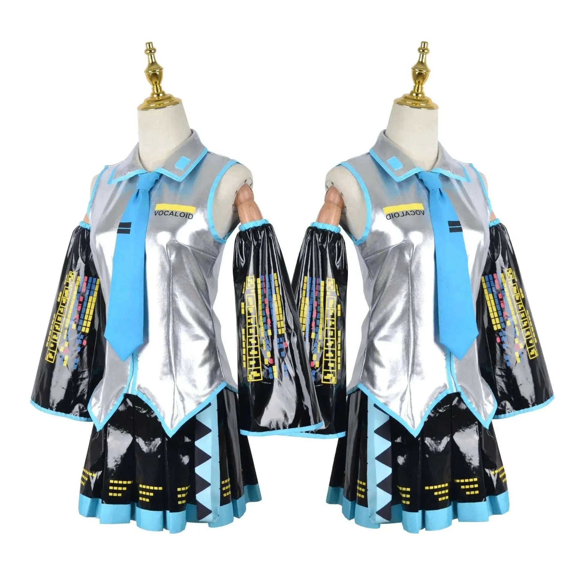 Miku Cosplay Full Set Silver Leather Fabric Costume-Wig Only / M