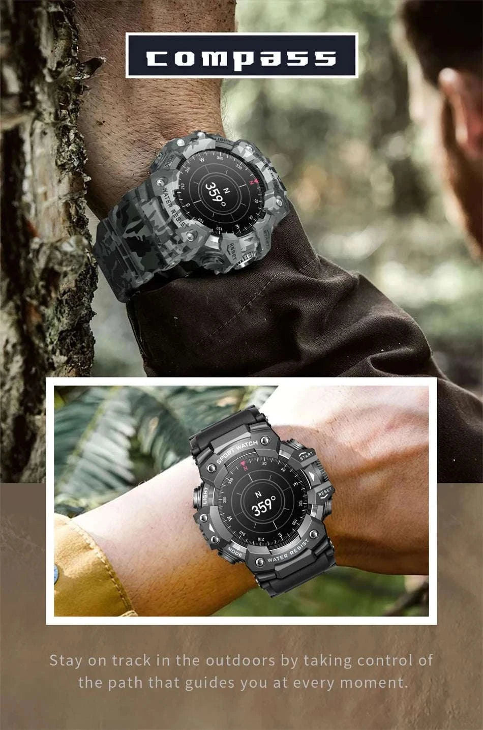 Military Outdoor Smart Watch with Bluetooth Call & 100+ Sports Modes-Green Camouflage