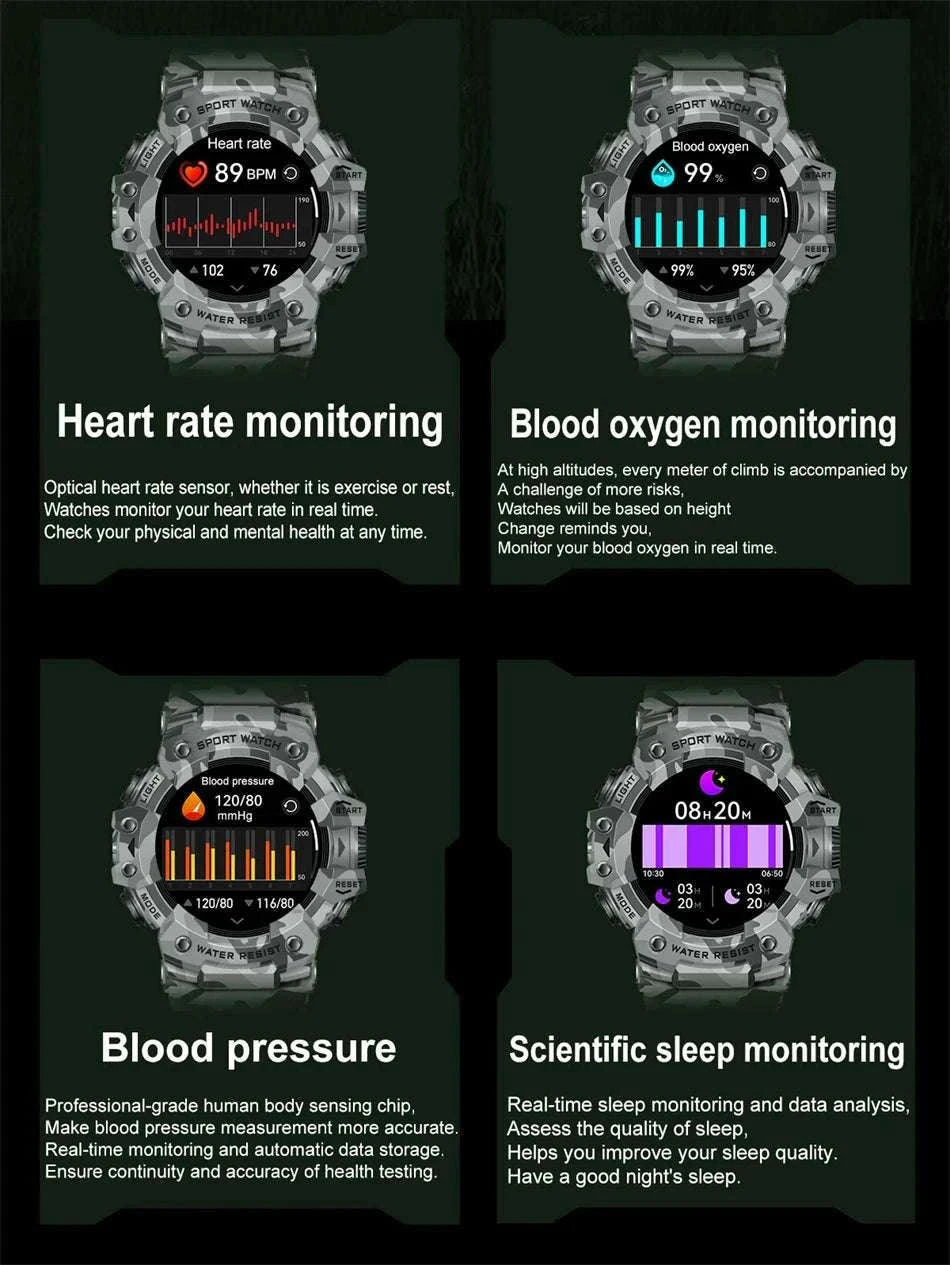 Military Outdoor Smart Watch with Bluetooth Call & 100+ Sports Modes-Green Camouflage