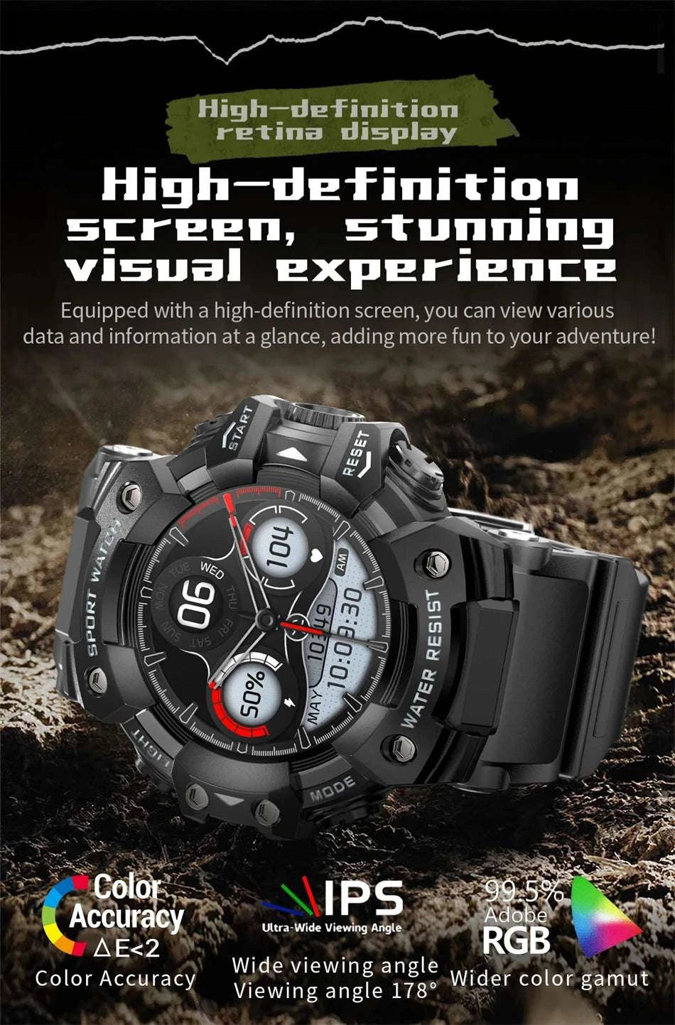 Military Outdoor Smart Watch with Bluetooth Call & 100+ Sports Modes-Green Camouflage