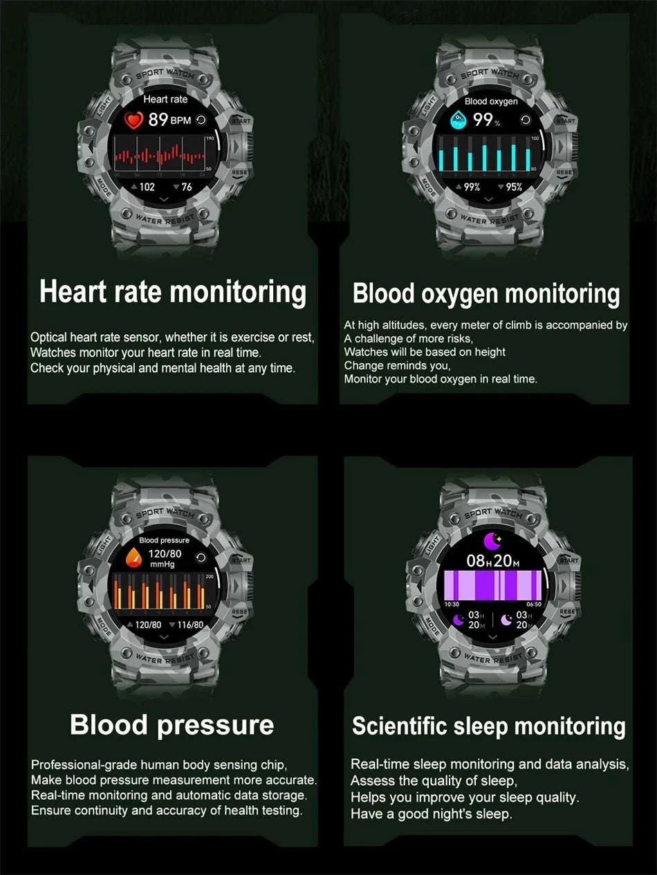 Military Outdoor Smart Watch with Bluetooth Call & 100+ Sports Modes-Green Camouflage