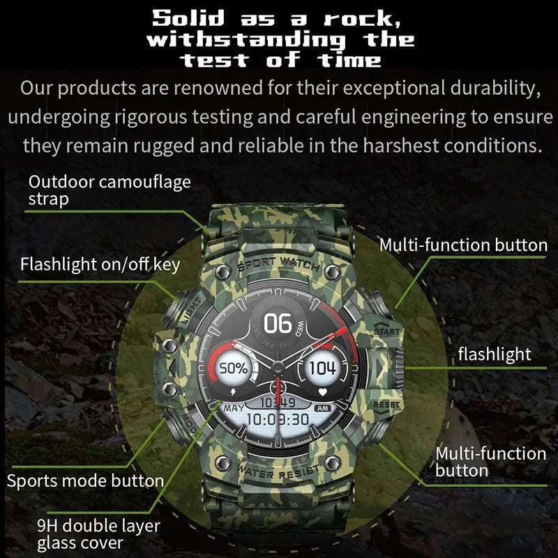 Military Outdoor Smart Watch with Bluetooth Call & 100+ Sports Modes-Green Camouflage