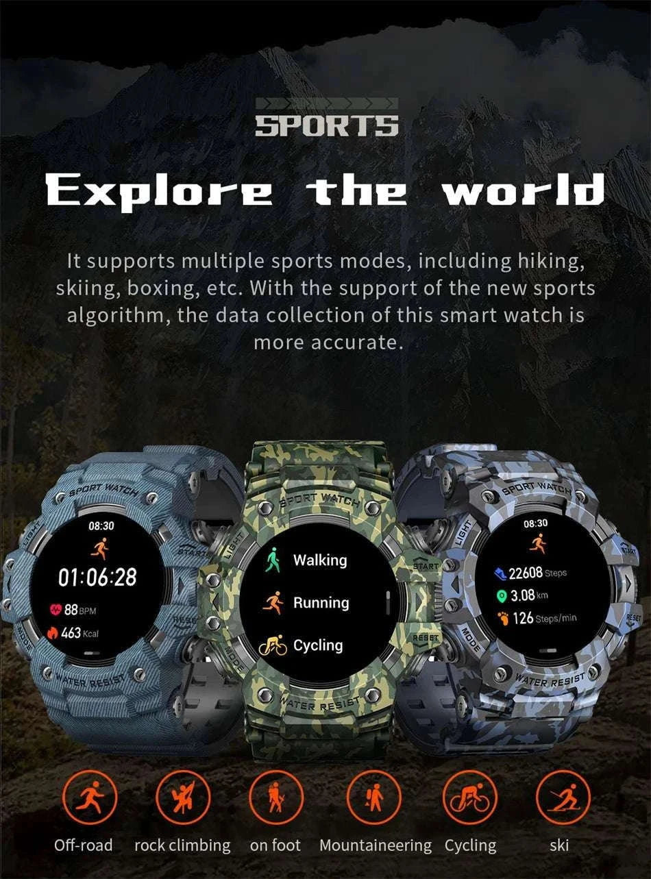 Military Outdoor Smart Watch with Bluetooth Call & 100+ Sports Modes-Green Camouflage