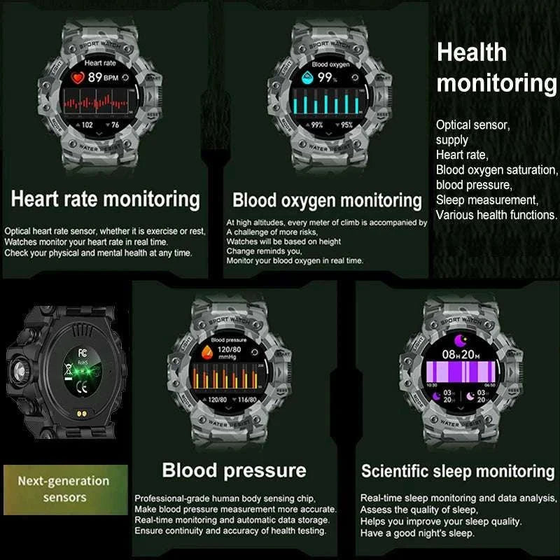 Military Outdoor Smart Watch with Bluetooth Call & 100+ Sports Modes-Green Camouflage