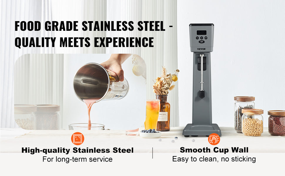 Electric Milkshake Maker 375W with 3 Speeds & 820ml Steel Cup