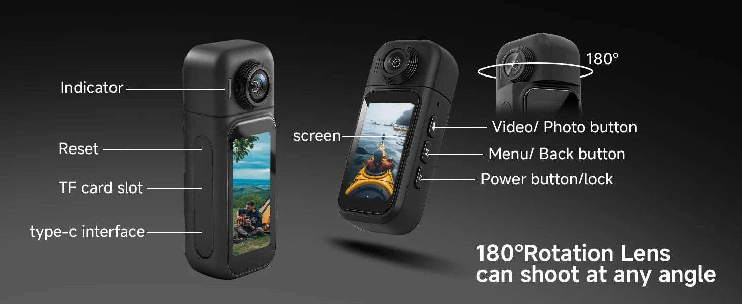 Mini 1080P POV Body Camera with Rotating Lens & Touch Screen-X50 BK Lite / NO TF Card
