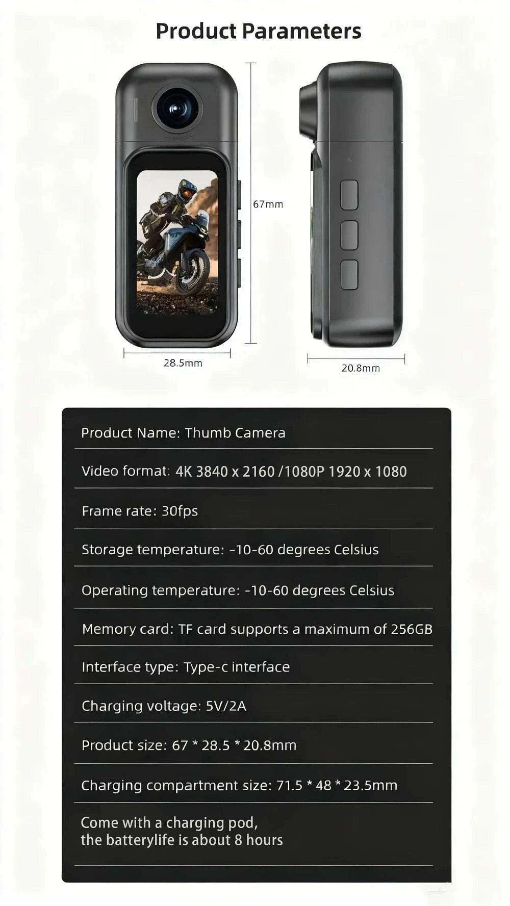 Mini 1080P POV Body Camera with Rotating Lens & Touch Screen-X50 BK Lite / NO TF Card