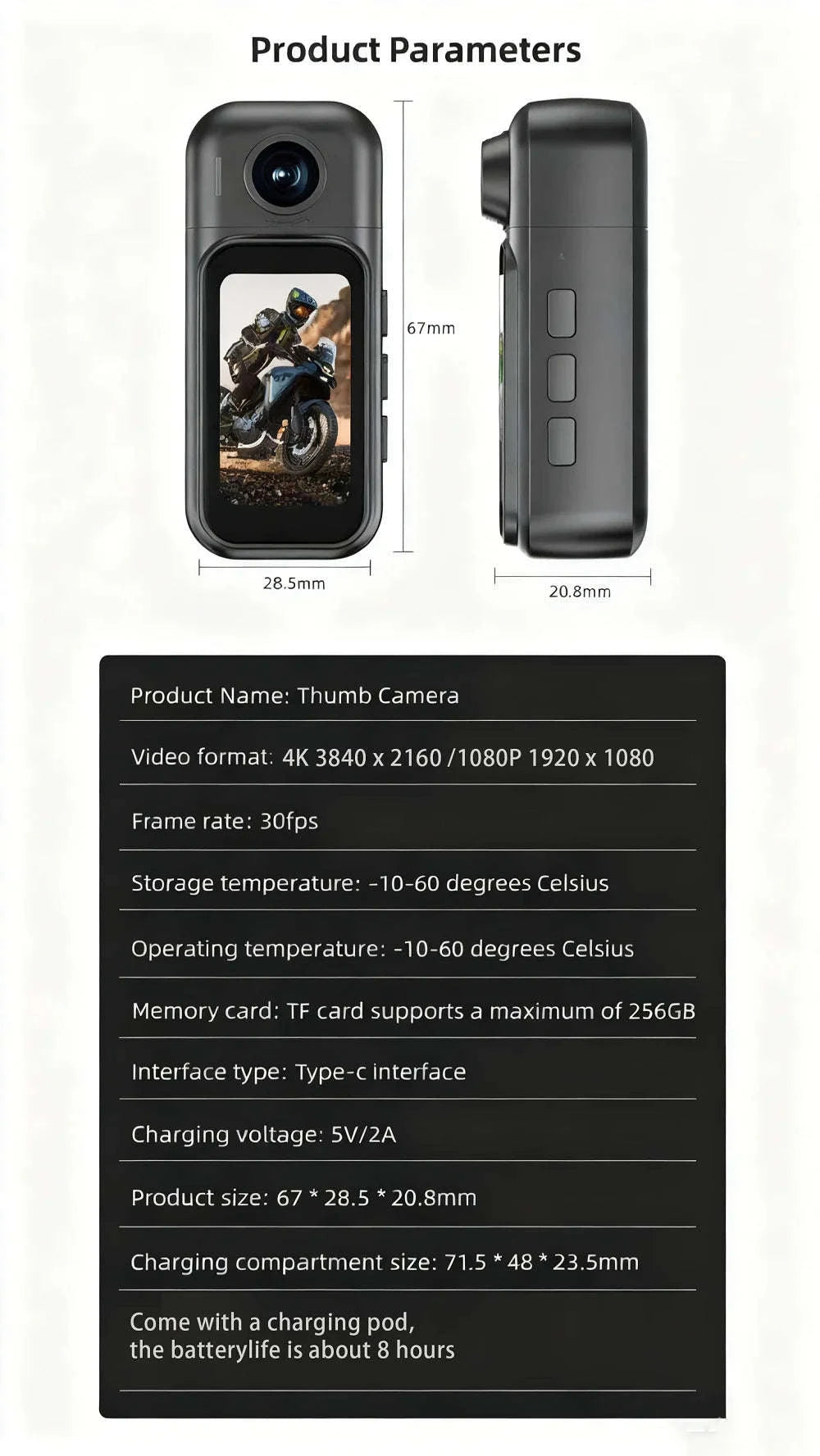 Mini 1080P POV Body Camera with Rotating Lens & Touch Screen-X50 BK Lite / NO TF Card