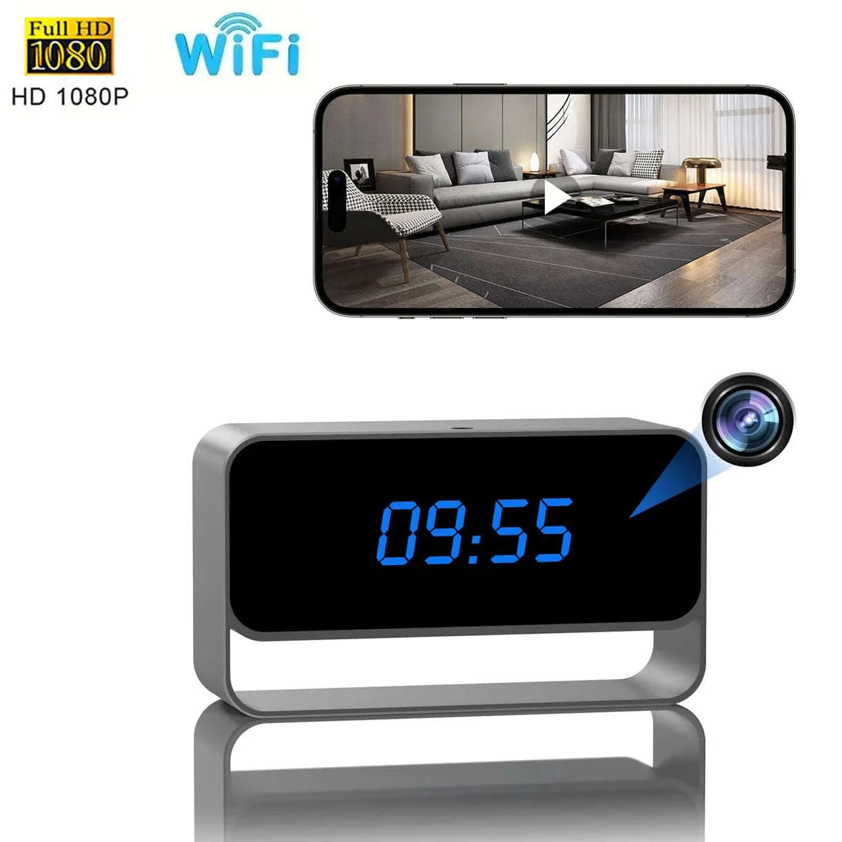 Mini 1080P WiFi Camera Clock with Night Vision-1080P WIFI Camera / 64GB