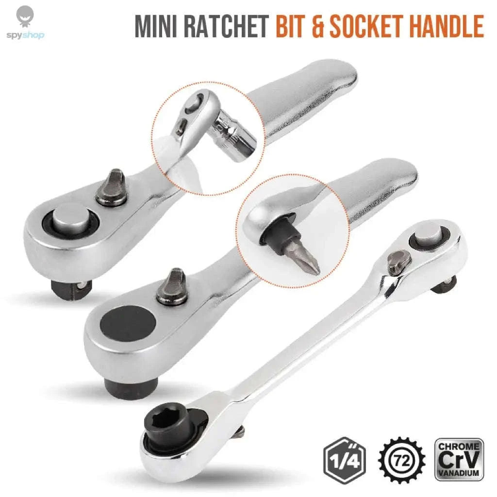 Mini 2-in-1 1/4” Ratchet Wrench Quick Socket Handle Set-60T-NO Magnetic