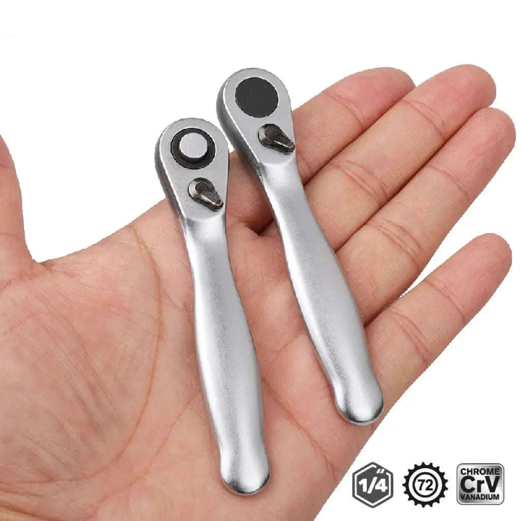 Mini 2-in-1 1/4” Ratchet Wrench Quick Socket Handle Set-60T-NO Magnetic