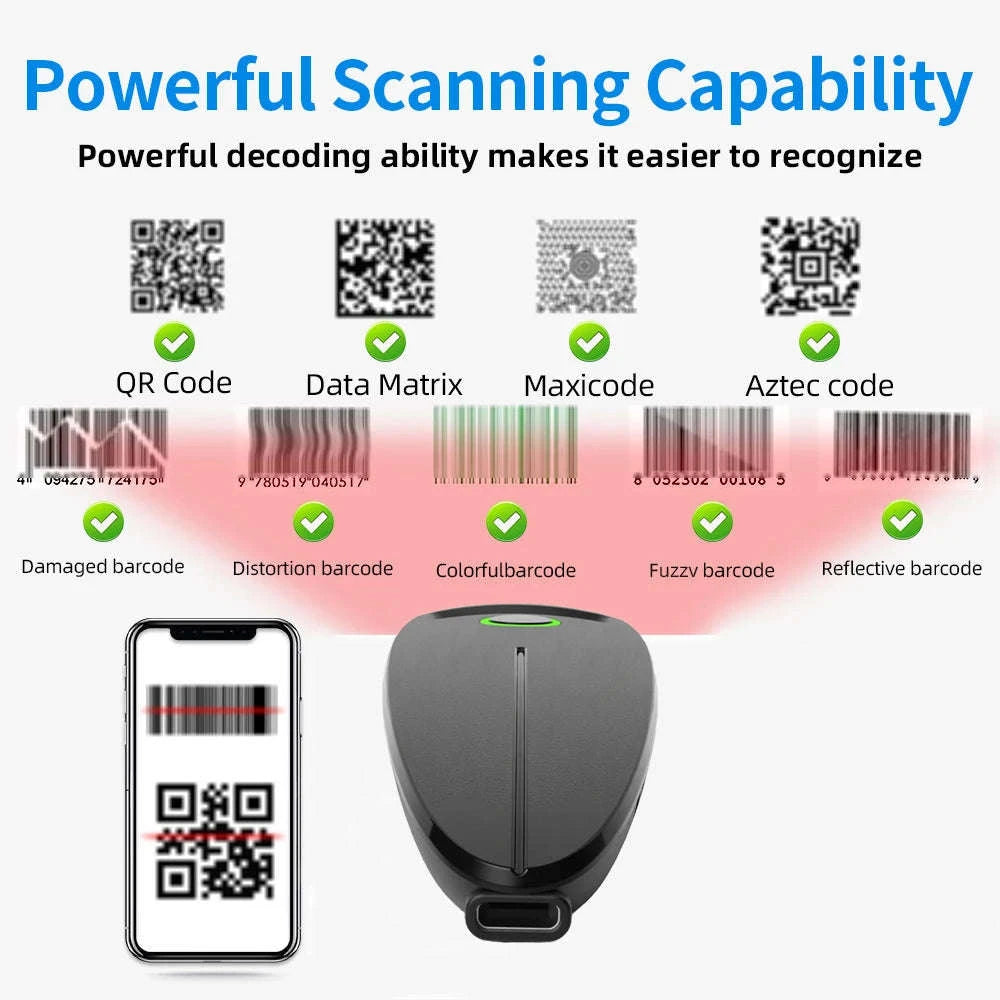 Mini 2D Barcode Scanner Wireless Bluetooth QR & Data Matrix Reader-TD-W7