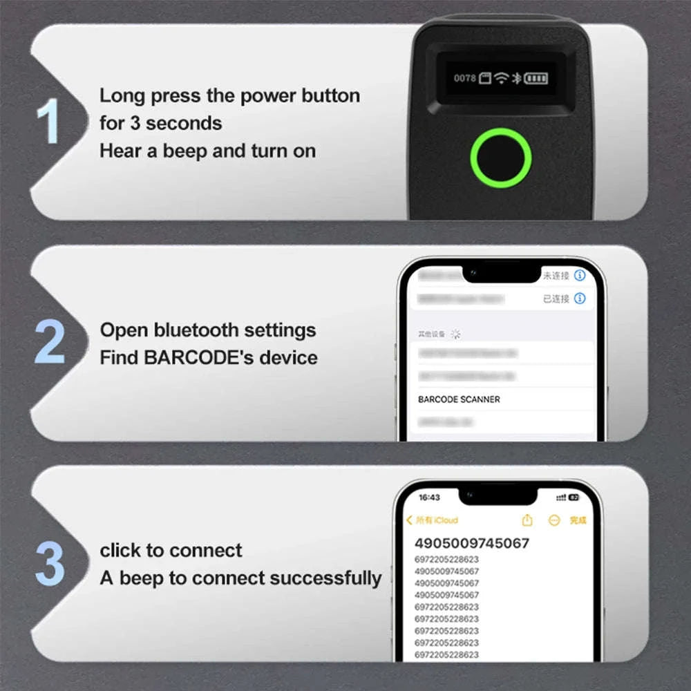 Mini 2D Barcode Scanner Wireless Bluetooth QR & Data Matrix Reader-TD-W7