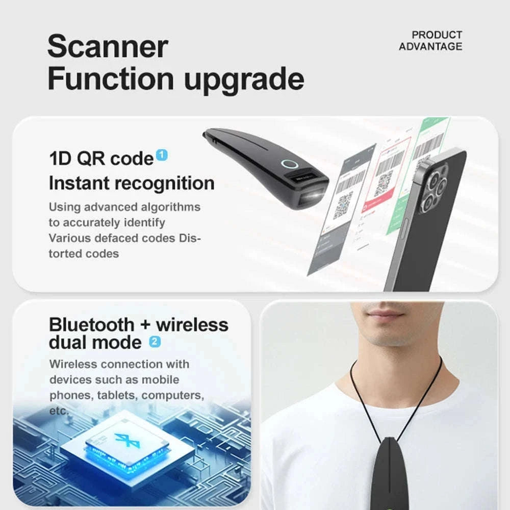 Mini 2D Wireless Barcode Scanner for QR, Data Matrix-TD-W7