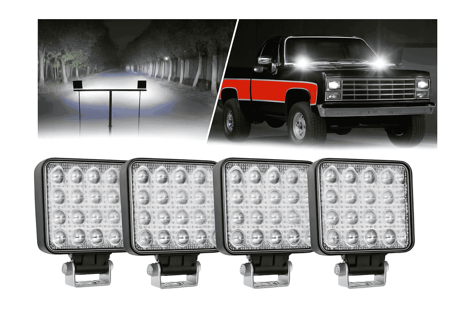 Mini 4 Inch LED Work Light 48W 12V Off-Road Spotlight-2PC White
