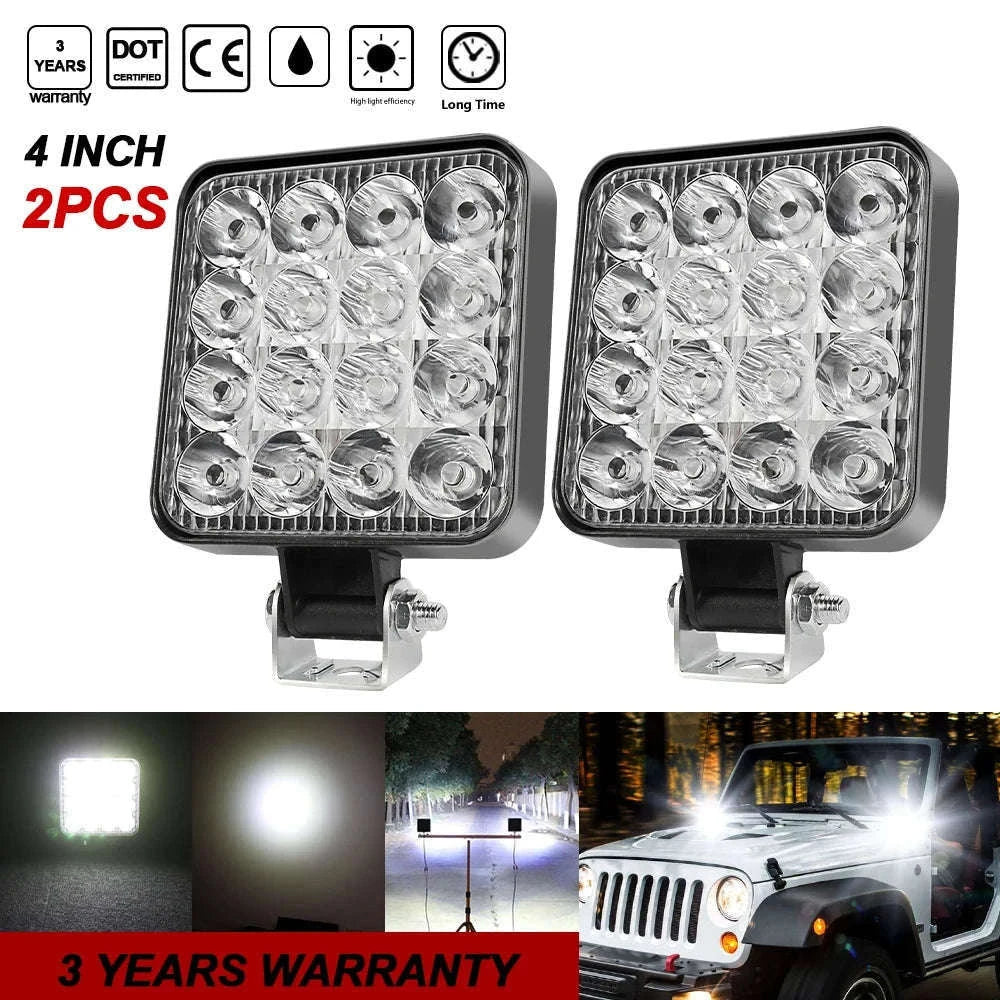 Mini 4 Inch LED Work Light 48W 12V Off-Road Spotlight-2PC White