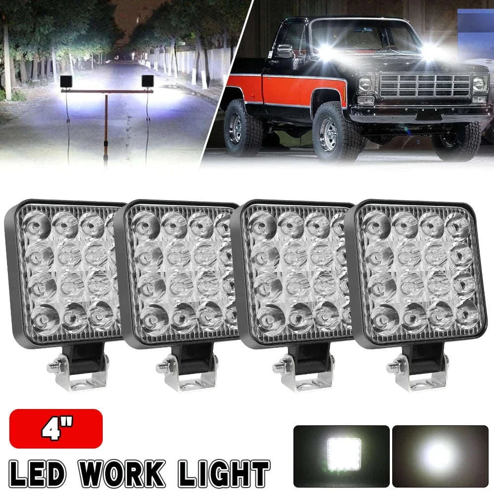Mini 4 Inch LED Work Light 48W 12V Off-Road Spotlight-2PC White