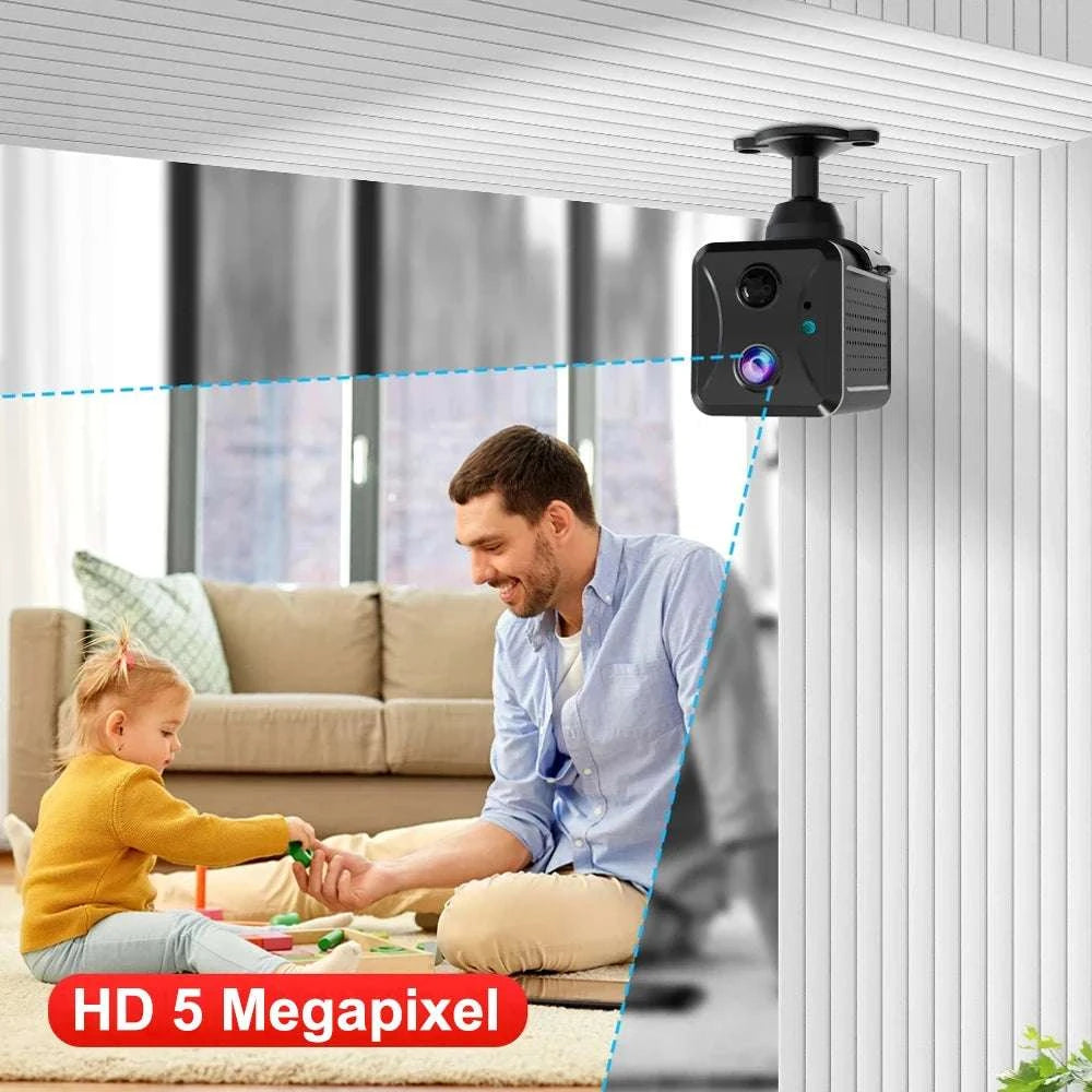 Mini 4G Security Camera with AI Detection, 5MP HD & Night Vision-WIFI Add 16GB Card-