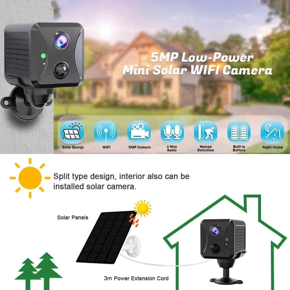 Mini 4G Security Camera with AI Detection, 5MP HD & Night Vision-WIFI Add 16GB Card-