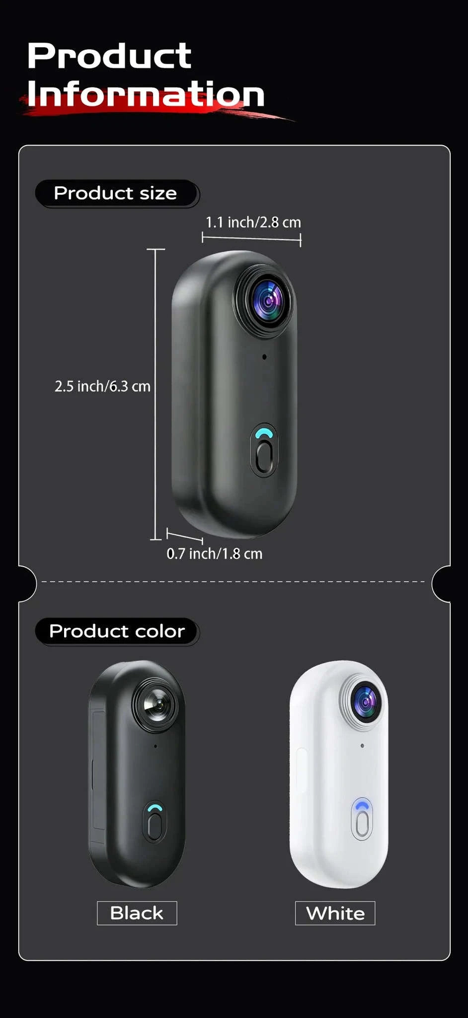 Mini 4K Action Camera with WiFi, Magnetic Mount & 30M Waterproof-FHD 1080P (White) / NO TF Card