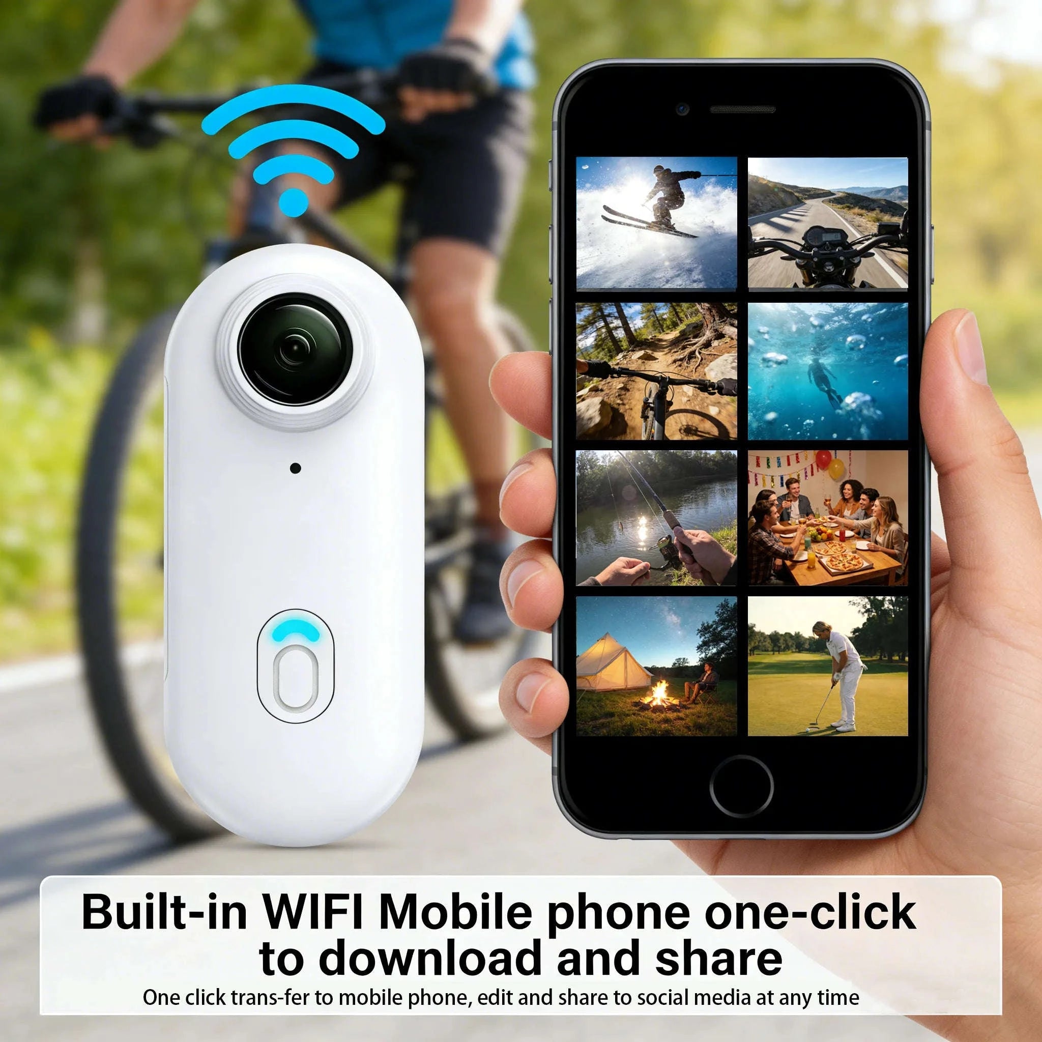 Mini 4K Action Camera with WiFi, Magnetic Mount & 30M Waterproof-FHD 1080P (White) / NO TF Card