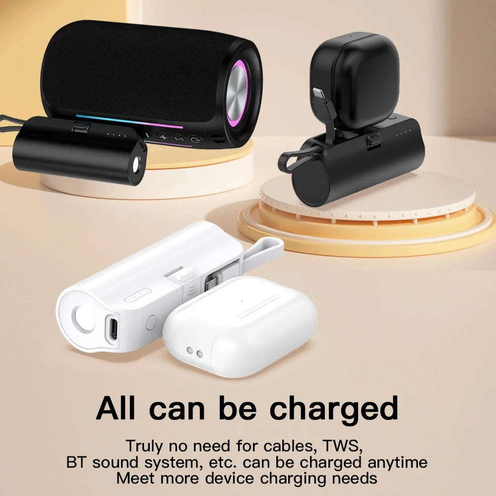 Mini 5000mAh Power Bank with Built-In Cable, LED Light & Stand-pink / 5000mAh / United States