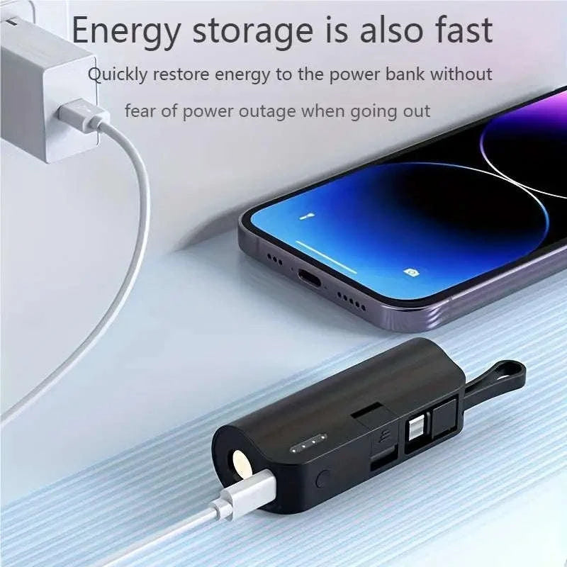 Mini 5000mAh Power Bank with Built-In Cable, LED Light & Stand-pink / 5000mAh / United States