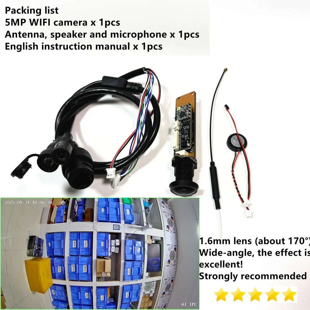 Mini 5mp Wifi Camera 5MP HD P2P Size 18mm Audio Wireless IP Camera Module PCB SD Card Slot for Home CCTV Camera System Hieasy-HD 2.8mm Hole lens