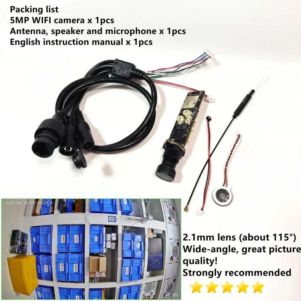 Mini 5mp Wifi Camera 5MP HD P2P Size 18mm Audio Wireless IP Camera Module PCB SD Card Slot for Home CCTV Camera System Hieasy-HD 2.8mm Hole lens