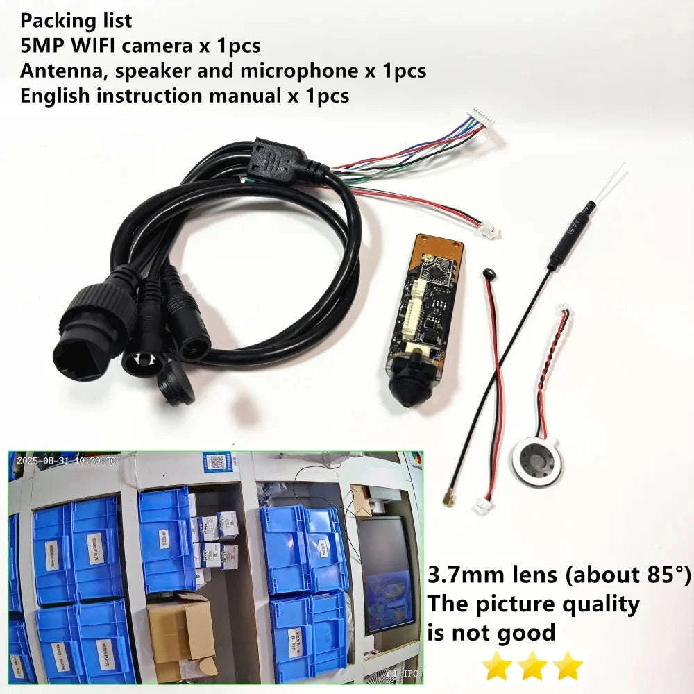Mini 5mp Wifi Camera 5MP HD P2P Size 18mm Audio Wireless IP Camera Module PCB SD Card Slot for Home CCTV Camera System Hieasy-HD 2.8mm Hole lens