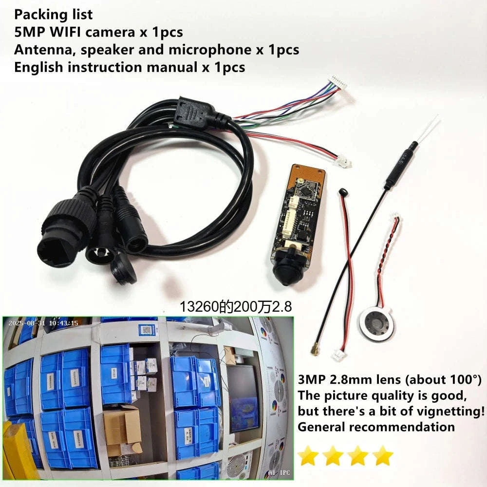 Mini 5mp Wifi Camera 5MP HD P2P Size 18mm Audio Wireless IP Camera Module PCB SD Card Slot for Home CCTV Camera System Hieasy-HD 2.8mm Hole lens