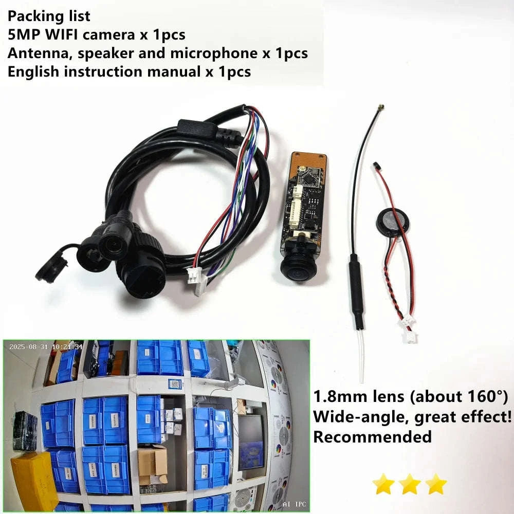 Mini 5mp Wifi Camera 5MP HD P2P Size 18mm Audio Wireless IP Camera Module PCB SD Card Slot for Home CCTV Camera System Hieasy-HD 2.8mm Hole lens