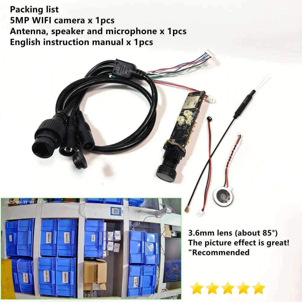 Mini 5mp Wifi Camera 5MP HD P2P Size 18mm Audio Wireless IP Camera Module PCB SD Card Slot for Home CCTV Camera System Hieasy-HD 2.8mm Hole lens