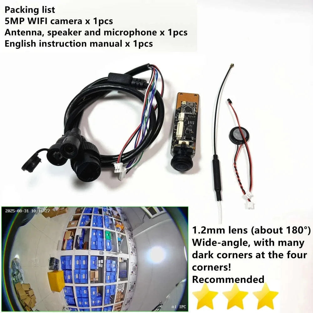 Mini 5mp Wifi Camera 5MP HD P2P Size 18mm Audio Wireless IP Camera Module PCB SD Card Slot for Home CCTV Camera System Hieasy-HD 2.8mm Hole lens